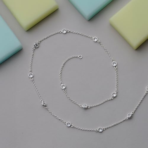 Image of TRUESILVER ACPL 925 Sterling Silver BIS Hallmarked Round Cubic Zirconia Station Cable Link Chain Necklace for Women and Girls