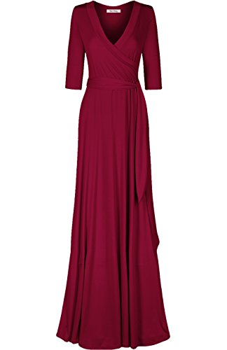 Image of Women's 3 /4 Sleeve Deep V-Neck Maxi Faux Wrap Solid Plus Size Dress