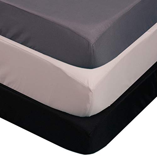 Image of Belsden 3 Pack Soft Waterproof Crib Sheets, Wipeable Machine Washable Crib and Toddler Mattress Pad Cover, Fitted Microfiber Baby Sheets Set, 28’’x 52’’, Black & Dark Grey & Apricot