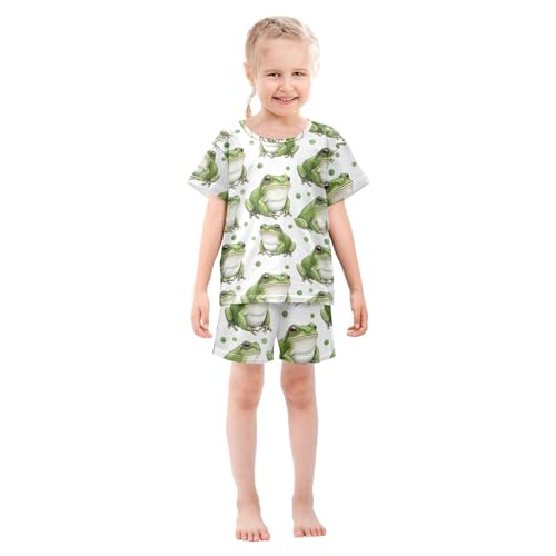 Pajama Short Sets Frog Pattern Polka Background Soft Cotton Summer Sleepwear 2 Piece PJS Size 5-14T4