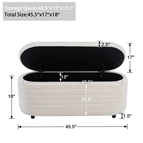 Dm Furniture Dm-Furniture Storage Ottoman Bench Upholstered Fabric Storage Bench End Of Bed Stool With Safety Hinge For Bedroom, Living Room, Entryway (44.5-Inch, White) (Tn2436) #TOP1