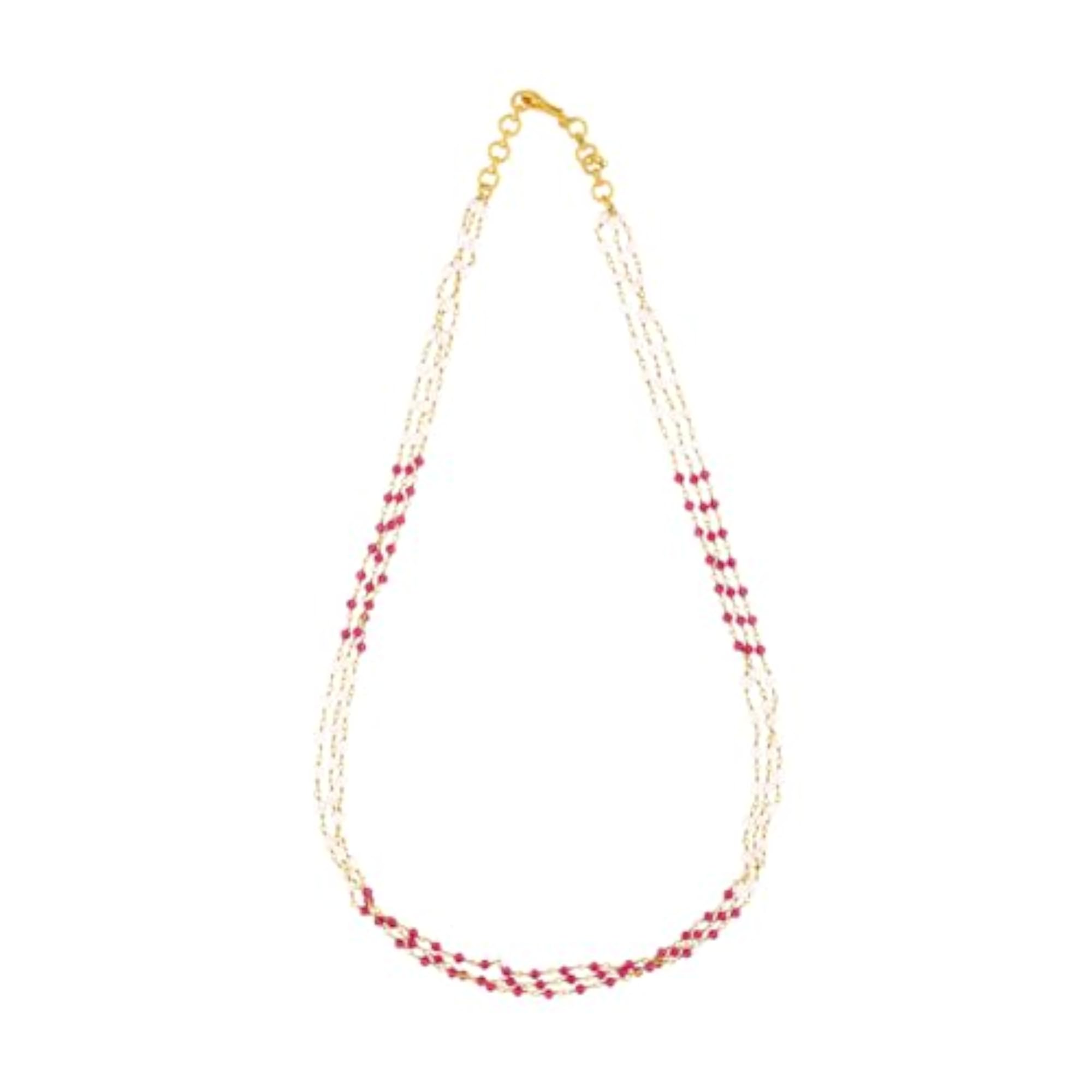 Ruby-Pearl Gold Polished 92.5 Silver Temple Chain