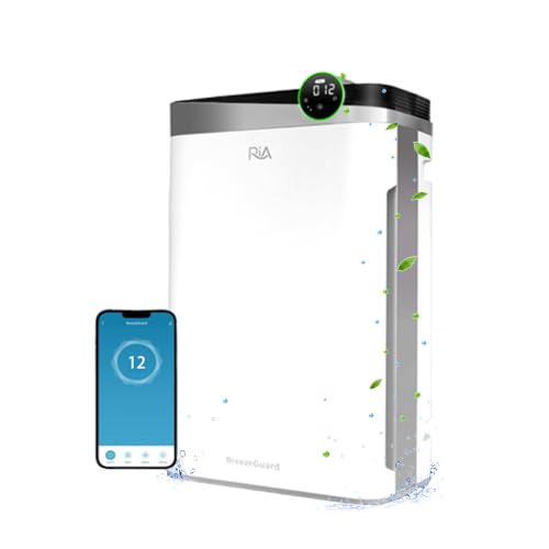 Image of RIA BreezeGuard Smart HEPA Air Purifier for Large Room up to 2500 SqFt with Sleep Mode, App Control, Air Quality Monitor, Washable Filter, Evaporative Humidifier for Home Bedroom Pet Dander Smoke Dust
