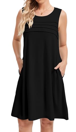 Image of CHICGAL Womens Summer Dresses Casual Loose Pleated Front Tshirt Sleeveless Tank Sundresses with Pockets 2026