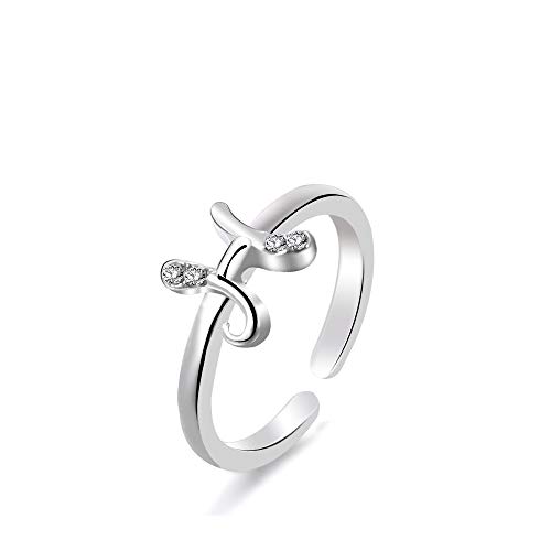 BELUCKIN Personalized Silver Crystal Initial Letter Ring A-Z Stackable Ring Women Open Rings Bridesmaid Gifts (A)