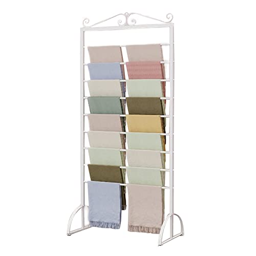 UWYTGF Large Capacity Scarf Holder Muti-Layer,Clothing Store Multi-Purpose Display Stand for Fabric/Towel/Shawl,Floor-Standing Hijab Collect Rack,Heavy Duty Iron,White,Length,90Cm/35.4In