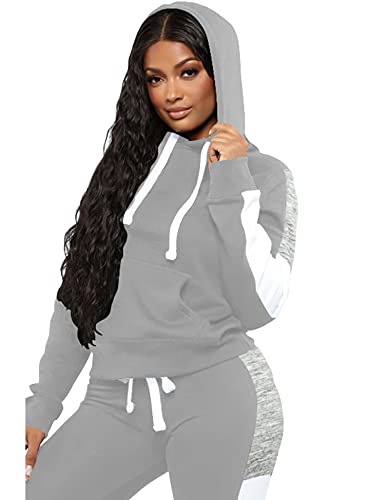 Topsrani Womens Sweatsuits Tracksuit Two Piece Outfits Casual Color Block Jogging Sweat Suits Matching Jogger Pants Set Dark Grey L #TOP3