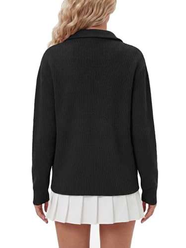 Image of LYANER Women's Quarter Zip Pullover Sweater Casual V Neck Collared Knit Fall Winter Outfit Clothes