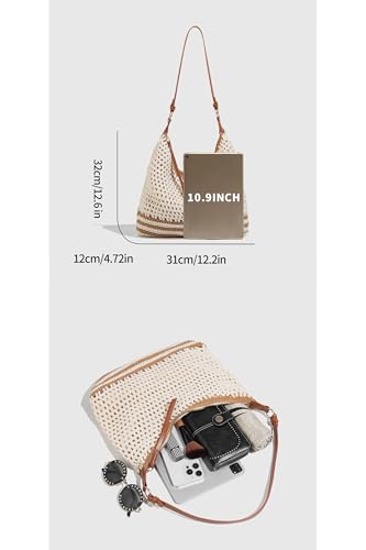 Image of Ulisty Women Small Cotton Crochet String Bag Handwoven Summer Beach Bag Knitted Vacation Shoulder Bag Purse Handbag