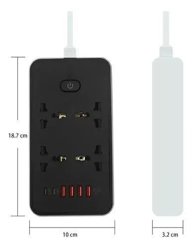 Image of Extension Board, Power Strip with 6 USB Ports and 3 Universal Socket, 2500W 10A Extension Cord, 3-Pin Surge Protector Power Strip for Home, Office, Computer, Mobile Charging (Black-Z66)