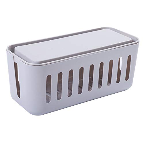 Preisvergleich Produktbild HINMAY Kabelorganizer Box Kabelmanagement Verlängerungsbox mit Smartphonehalter Stromleiste Kabelführung, grau, Free Size
