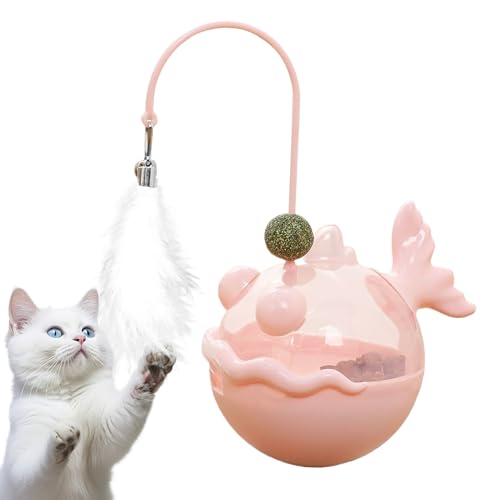 birdusunce ネコ用インタラクティブおもちゃ | 室内用キャットニップ噛むおもちゃ 運動 フェザーチェイサー キャットフィーダー - 羽根付き感覚運動おやつディスペンサーでメンタル刺激と狩猟トレーニングを提供し退屈を解消