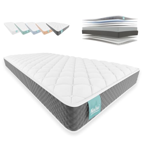 NALUI   Colchón Viscoelástico 90x190 One 15 con Firmeza Media y Grosor 15cm. Capa Viscoelástica Cloudfeel, Tejido Transpirable 3D Air Path y Multicapa 8 Airsoftpro. Fabricado en España, Gris