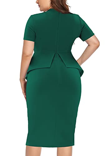 Image of WanMem Plus Size Dress for Curvy Women Semi Formal Cocktail Party Midi Dress Bodycon Short Sleeve Bow Ruffle Pencil Dresses