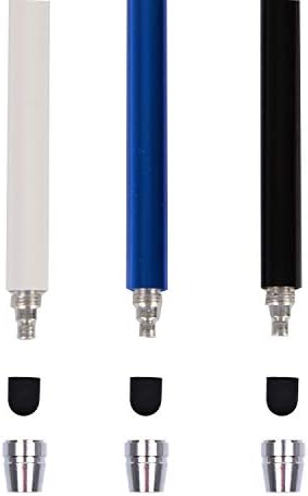 3pcs Stylus Pen 5.5" with Replaceable Thin-Tip - Universal Capacitive High Precision Styli Tips, Elastic Lanyards + Cleaning Cloth, by The Friendly Swede (Black/Blue/White)