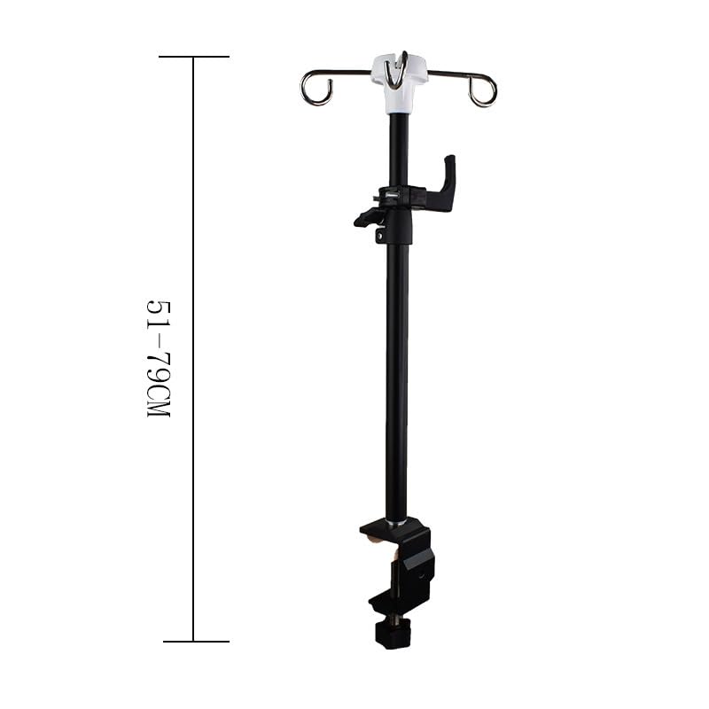 Table IV Pole, Telescopic Desktop IV Stand with 4 Bag Holders, Portable Frosted Pipe Extension Infusion Pole with Storage Hook for Home Hospital Clinic Use