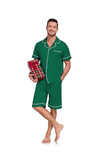 EA'S SECRET Men's 100% Cotton Pajamas Set Short Sleeve Button Down Notched Collar Sleepwear Lounge Pjs Set With Pockets2