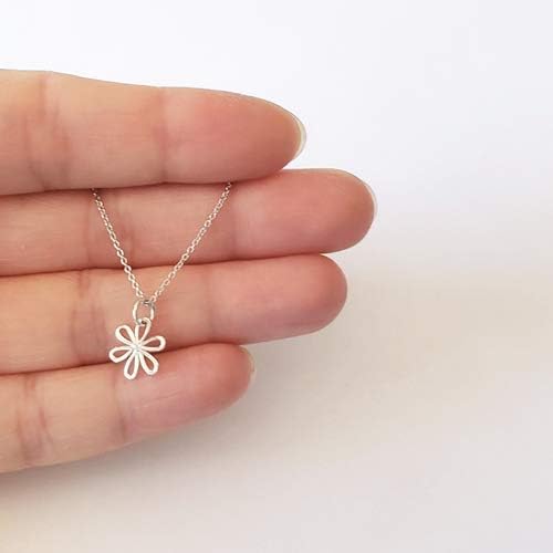 Sterling Silver Tiny Daisy Flower Charm Necklace, 18" - Image 3