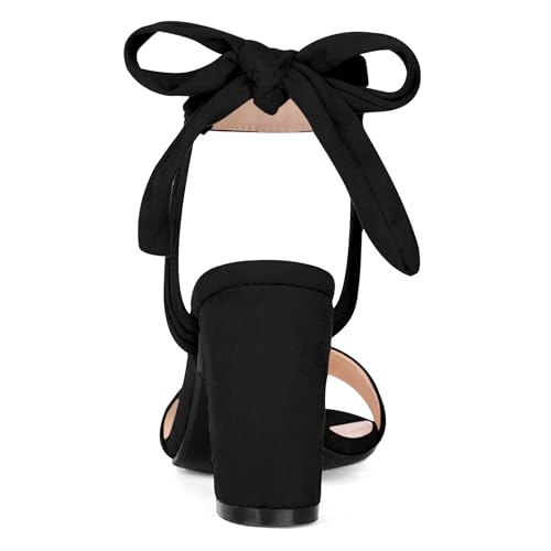 Allegra K Allegra K Women's Open Toe Ankle Tie Back Chunky Heel Black Sandals 9 M US
