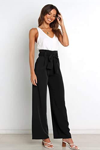 Women's Pants Casual High Waist Straight Wide Leg Pants for Women Adjustable Tie Knot Loose Trousers with Pockets4