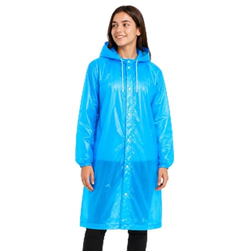 Image of EVA Poncho Raincoat for Men and Women, Lightweight Waterproof with Hood, Adjustable Drawstring, Snap Button Closure, Reusable