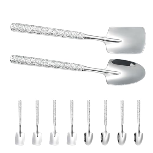POPETPOP 10 Piezas cucharas de yogur cucharas de degustación bolas de helado Postres utensilios para servir de acero inoxidable Socada de helado de acero inoxidable Silver