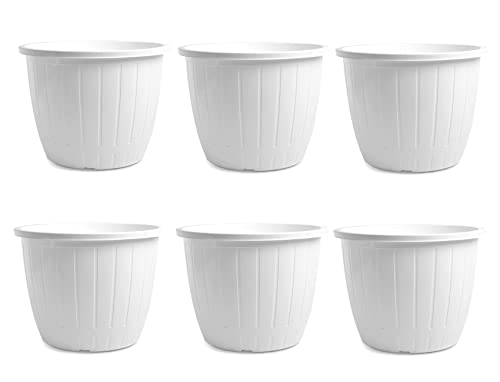 Bianco Plastic DURE Flower Pot for Gardening, Indoor/Outdoor Planter-White (10 INCH)(Pack of 6)