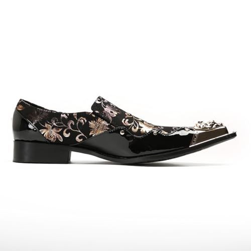Men's Luxury Dress Loafers Floral Pattern Patent Leather Loafers with Gold Metal Toe Rose Gold Flower Print Slip-on Formal Shoes2