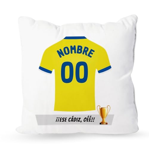 DEREGALOOS Cojín Personalizado Fútbol Cádiz | Relleno Incluido |