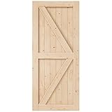 EaseLife 36in x 84in Sliding Barn Wood Door,Interior Doors,DIY Assemblely,Solid Natural Spruce Panelled Slab,Easy Install,Apply to Rooms & Storage Closet,K-Frame