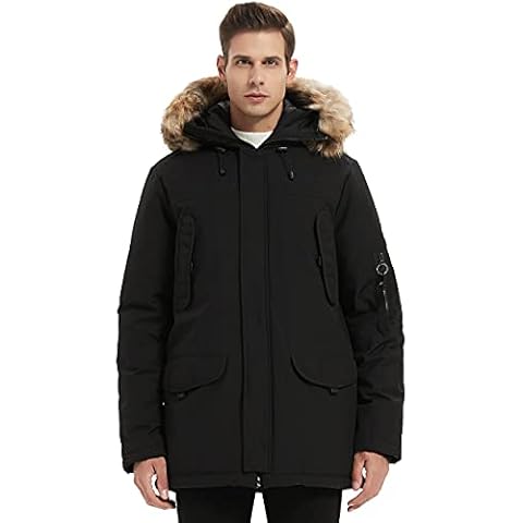 Molemsx Mens Vegan Down Long Parka, Mens Winter Coats Jackets For Men Waterproof Ski Jacket Warm Snow Coat Mountain Hooded Snowboarding Jackets Thicken Coat Men Cold Weather Parkas,Black S-Regular Cover