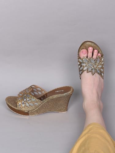 Image of Action Women's Butterfly Crystal Embellished Clear Stiletto Sandals| Gold Glitter Heel| Height| Copper