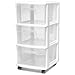 HOMZ 2-Pack Drawer Tower, 3-Tier Clear Plastic Storage Organizer Cart, White Frame