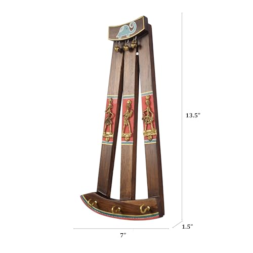 Image of AAKRITI ART CREATIONS Key Holder, Elephant Elma Key Hanger | Rustic Wood Wall Organizer with 3 Hooks | New Home Gifts | Multifunctional Entryway Decor Item