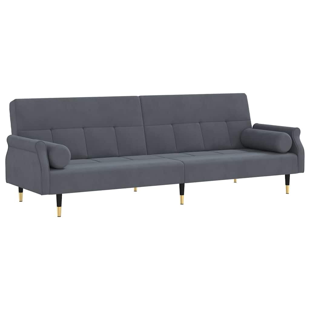 Schlafsofa Dunkelgrau Samt mit Verstellbarer Rückenlehne, Bettsofa mit Kissen, Stabiler Sperrholzrahmen und Metallfüße, Bequeme Sitz- und Liegefläche für Gäste