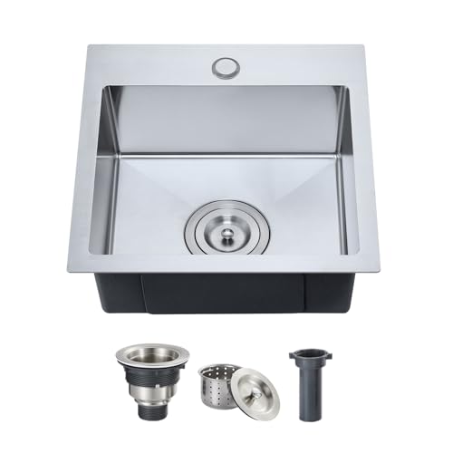 ROVOGO 15 Inch Bar Sink Drop In, 304 Stainless Steel