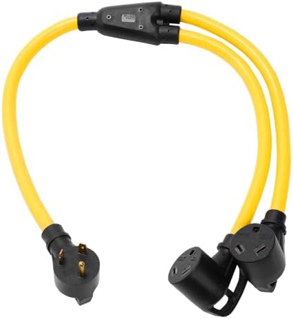 ONETAK NEMA TT-30P to 2 Outlet TT-30R Y Splitter STW 3 Feet 3 Prong Plug Receptacle Female 120V 30 Amp Generator RV Power Cord Adapter