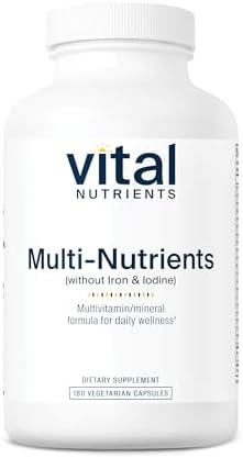 Vital Nutrients Multi-Nutrients with No Iron or Iodine | Comprehensive Vegetarian Daily Multivitamin and Mineral Formula with Potent Antioxidants* | Gluten, Dairy and Soy Free | 180 Capsules