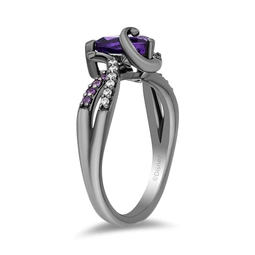 Jewelili Enchanted Disney Fine Jewelry Black Rhodium over Sterling Silver with 1/10 CTTW Diamond and Amethyst Ursula Ring3