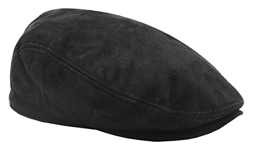A1 FASHION GOODS Mens Genuine Soft Black Suede Flat Cap English Hat News-boy Gatsby Classic Cap Earl, Black, Small
