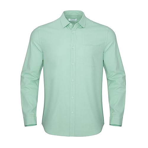 Image of JEKAOYI Mens Button Down Cotton Linen Shirts Casual Long Sleeve Beach Tops