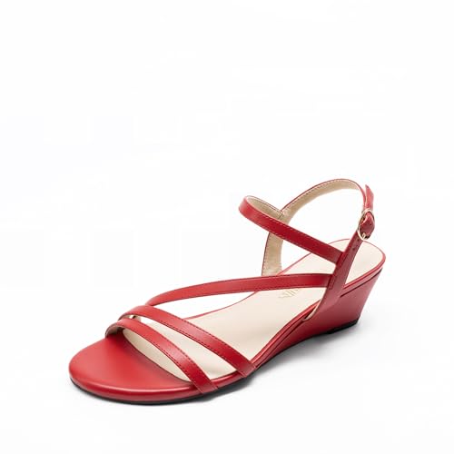 DREAM PAIRS Strappy Wrapped Dressy Wedge Sandals, Comfortable Ankle Strap Open Toe Evening Dress Wedding Dance Summer Shoes 6.5 Red-pu