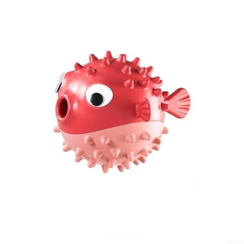 Qualoramall Palla per cani a forma di pesce, giocattolo rimbalzante per cuccioli, in gomma TPR che perde cibo, palla da gioco per animali domestici (rosso)
