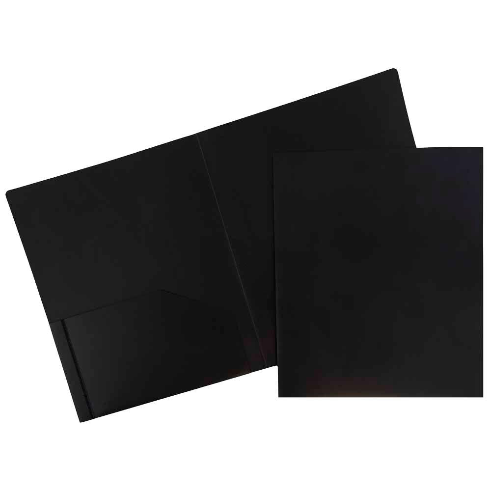 JAM PAPER Heavy Duty Plastic 2 Pocket Extra Tough School Folders - Black - Bulk 144/Box