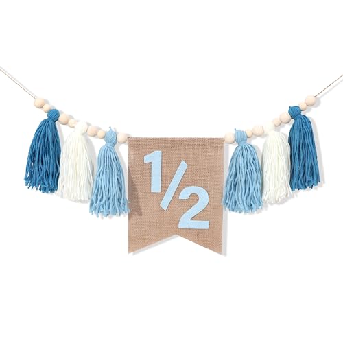 WAWUO Pink 1/2 Birthday High Chair Banner - Girls Half Birthday Party Decorations,Pink Tassel Wood Bead Highchair Garland