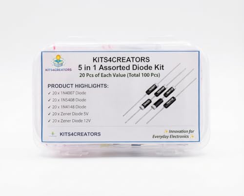 Image of 5-in-1 Diode Assorted Kit (100 Pcs) - 1N4007, 1N4148, 1N5408, 5V Zener, 12V Zener | DIY Electronic Components for School /College Projects Electronics Repair & Hobby Kits