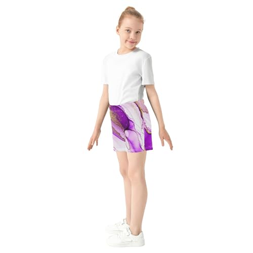 Girls Athletic Shorts Abstract Purple Gold Marble Comfy Summer Casual Shorts with Pockets Personalized, X-Small4