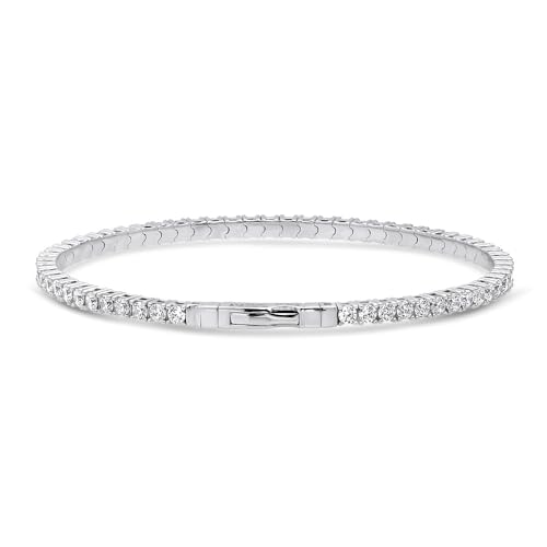 BERRICLE Sterling Silver Flexible Wedding Cubic Zirconia CZ Statement Bangle Bracelet for Women, Rhodium Plated2