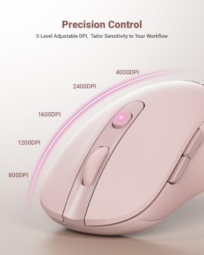 Image of wegear USB Wireless Mouse for Laptop PC Mac, 2.4GHz Cordless Mouse with 6 Buttons, 5-Level Adjustable 4000 DPI, Ergonomic Portable Optical Computer Mice, 24-Month Battery Life-Pink