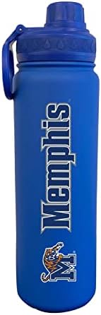 Stainless Steel Vacuum Sealed Sport College Water Bottle, Twist-On Cap, Built-in Handle for Hot or Cold Drinks, 24 oz (Memphis Tigers - Blue,)